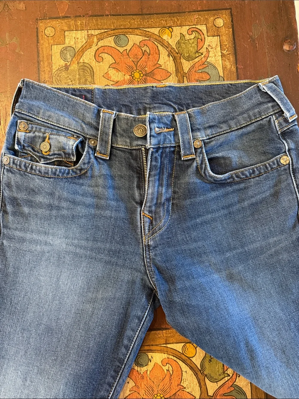 True Religion Men’s Medium Blue Skinny Jeans with Signature Pocket 29/32